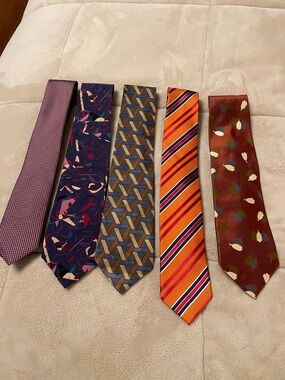 Men's Assorted Patterned Necktie Set - Orange, Navy, Brown & More
